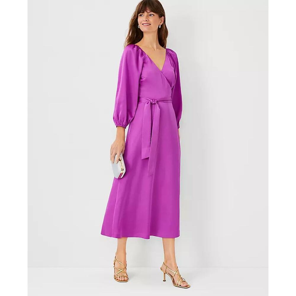 Petite Satin Wrap Dress- Ann Taylor